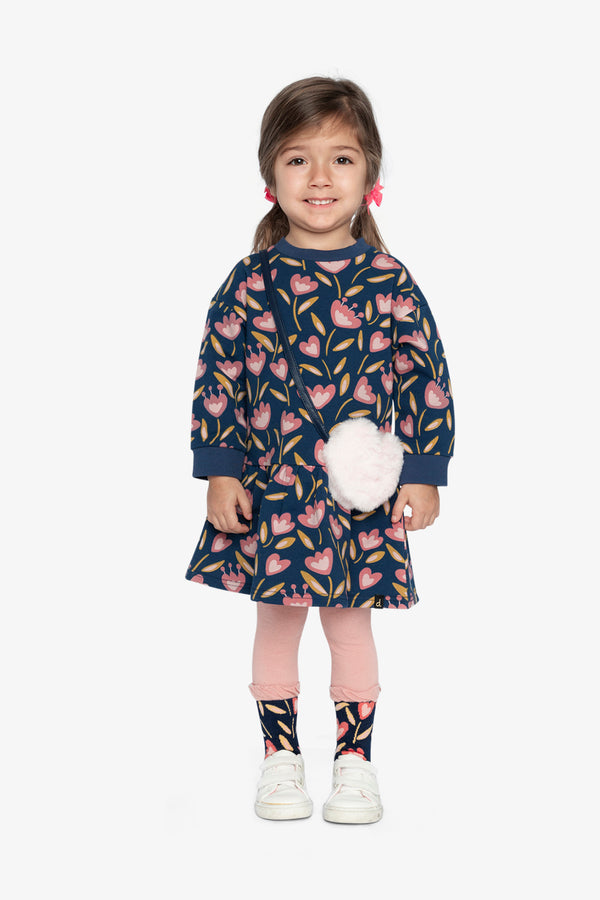 French Terry Dress Blue Tulip Print