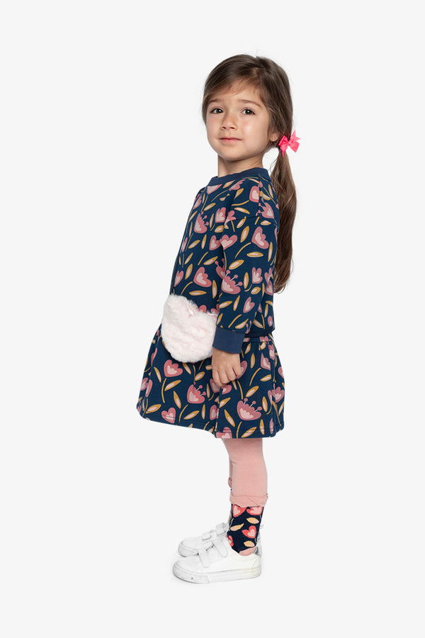 French Terry Dress Blue Tulip Print