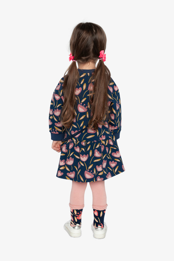 French Terry Dress Blue Tulip Print