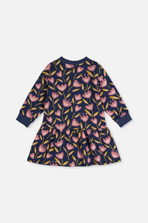 Robe en molleton bleu imprimé tulipes