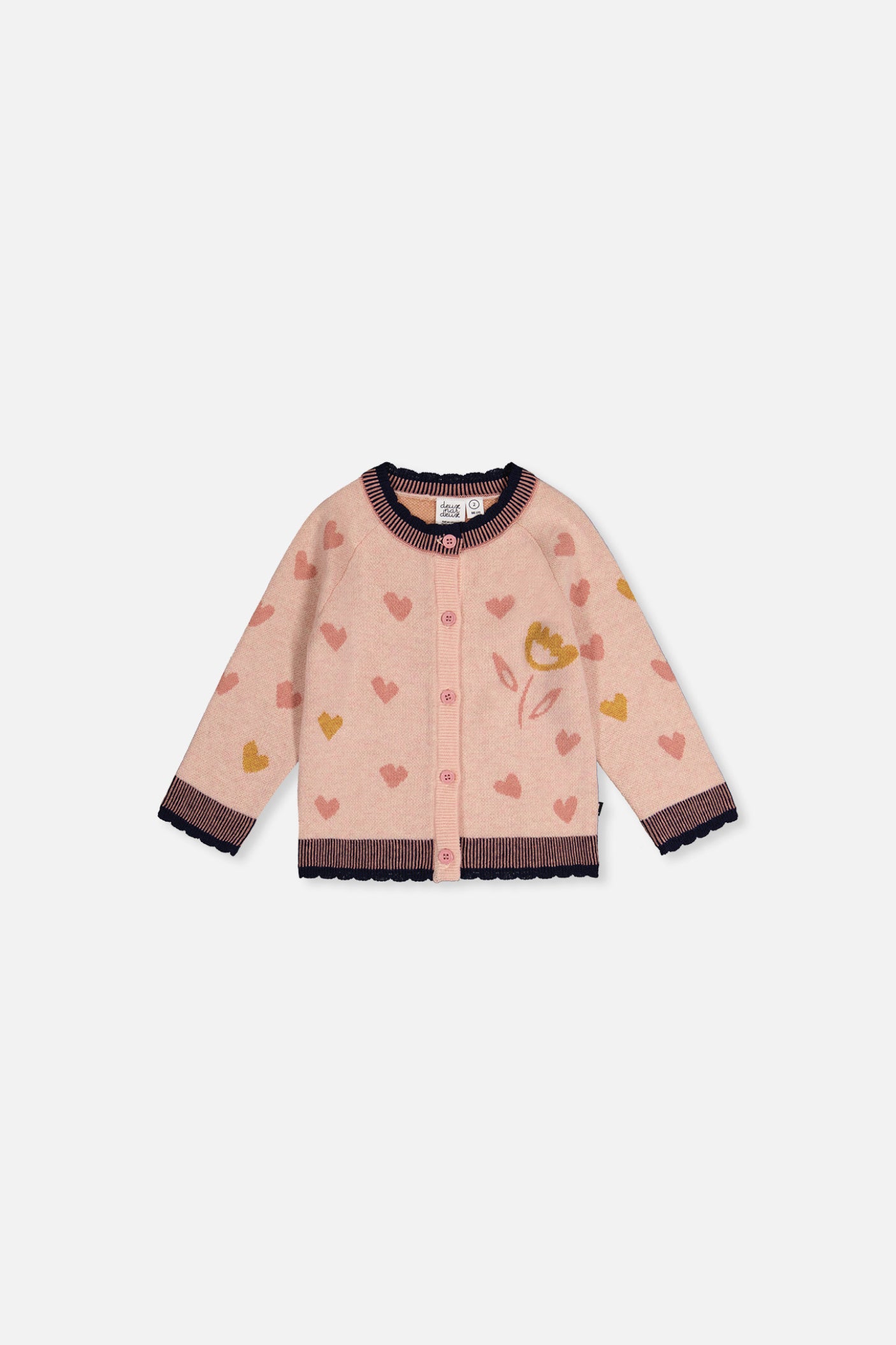Baby Knitted Jacquard Cardigan Pale Dusty Pink And Navy