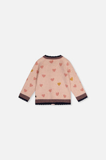 Cardigan en tricot vieux rose pâle et bleu marine avec jacquard pour bébé