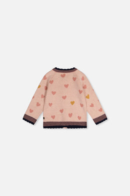 Cardigan en tricot vieux rose pâle et bleu marine avec jacquard pour bébé