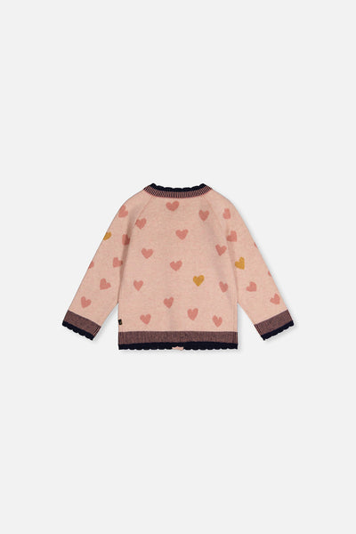 Baby Knitted Jacquard Cardigan Pale Dusty Pink And Navy