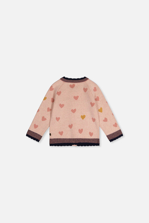 Baby Knitted Jacquard Cardigan Pale Dusty Pink And Navy