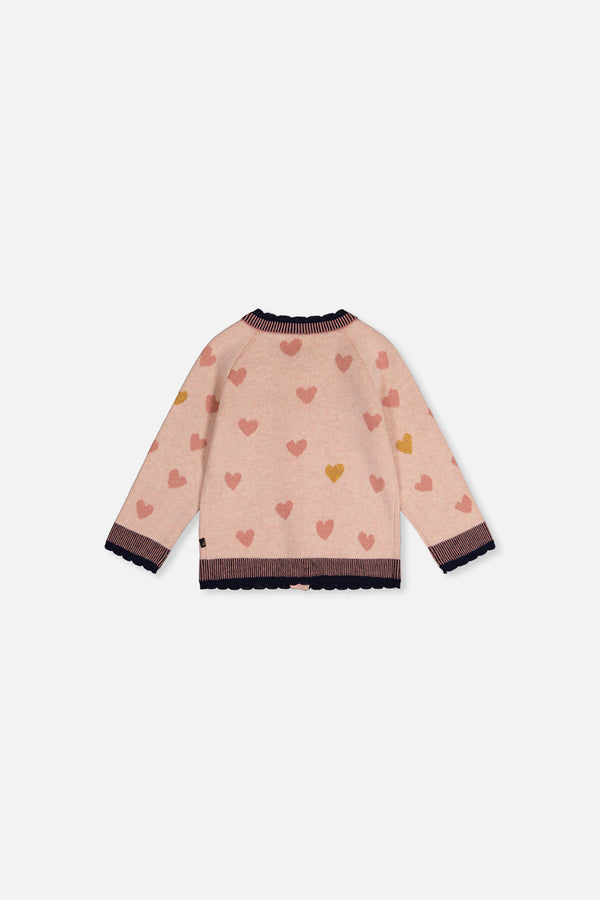 Baby Knitted Jacquard Cardigan Pale Dusty Pink And Navy