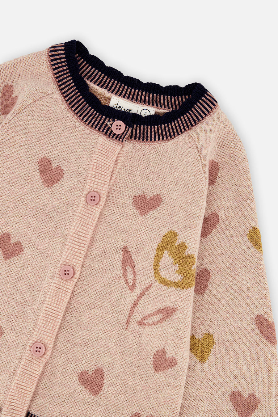 Baby Knitted Jacquard Cardigan Pale Dusty Pink And Navy