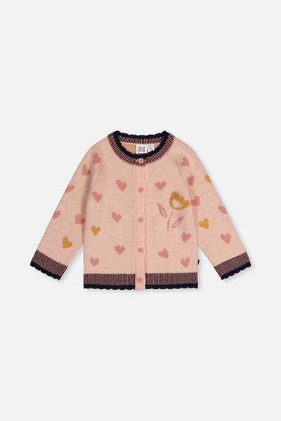 Knitted Jacquard Cardigan Pale Dusty Pink And Navy