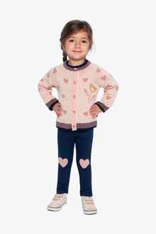 Knitted Jacquard Cardigan Pale Dusty Pink And Navy