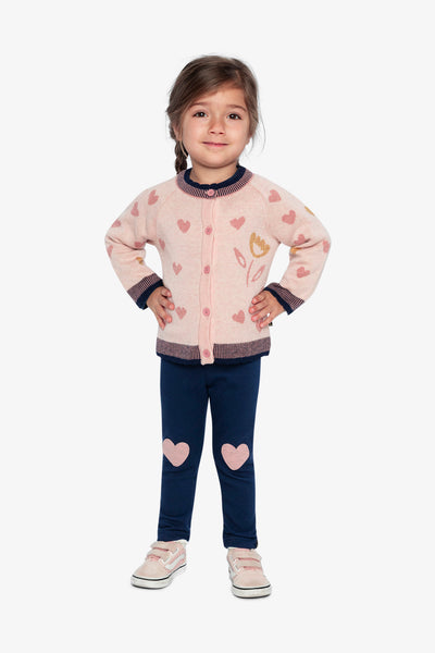 Knitted Jacquard Cardigan Pale Dusty Pink And Navy