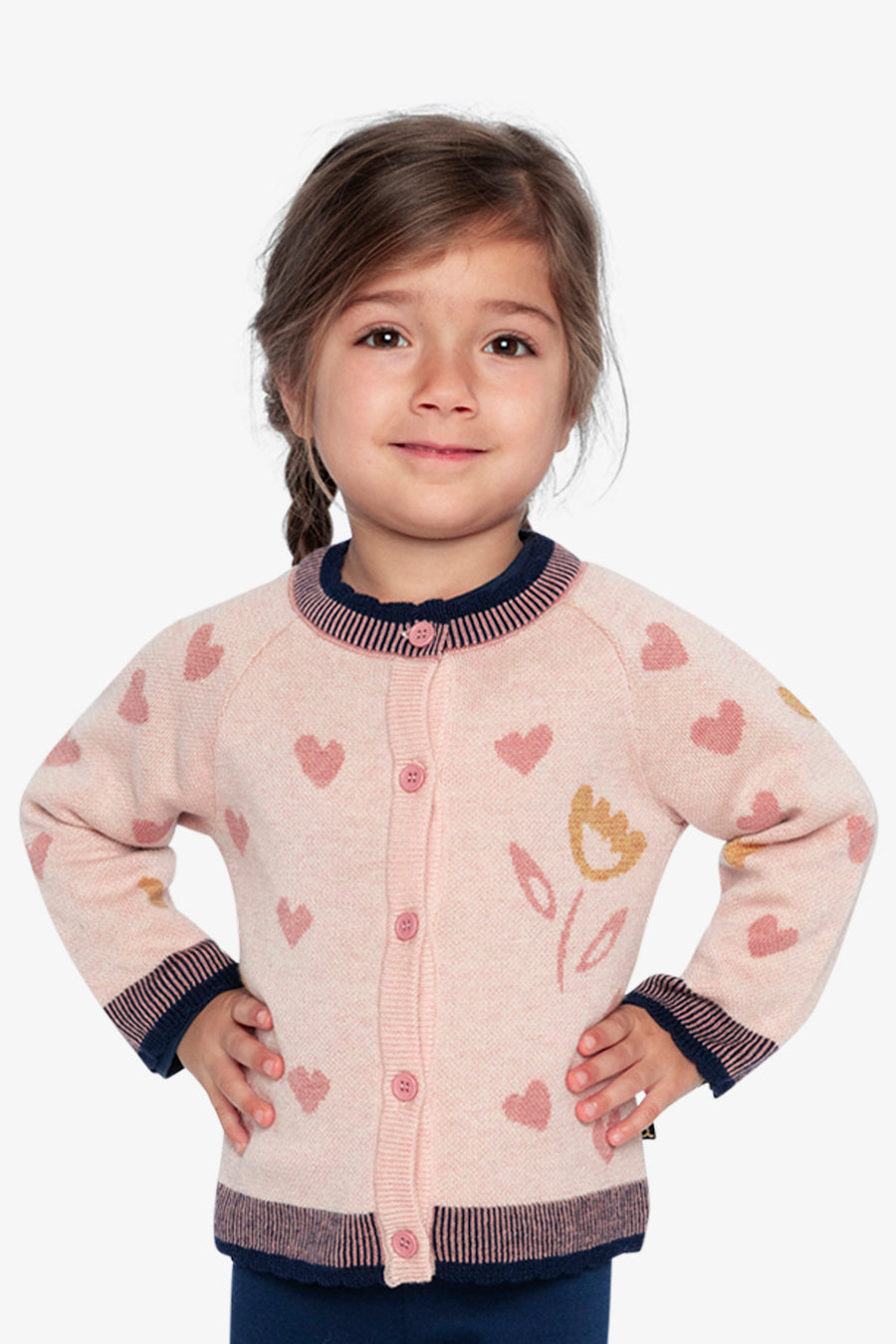 Knitted Jacquard Cardigan Pale Dusty Pink And Navy