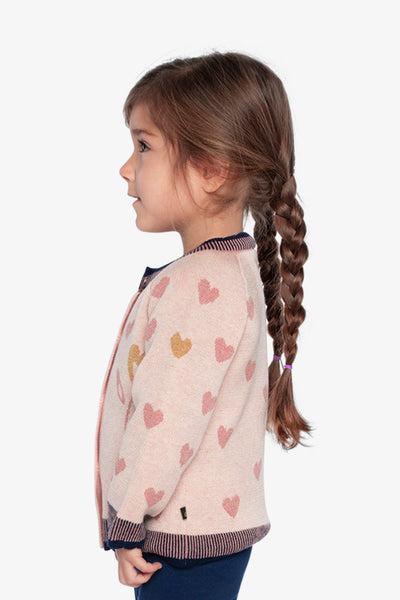 Knitted Jacquard Cardigan Pale Dusty Pink And Navy