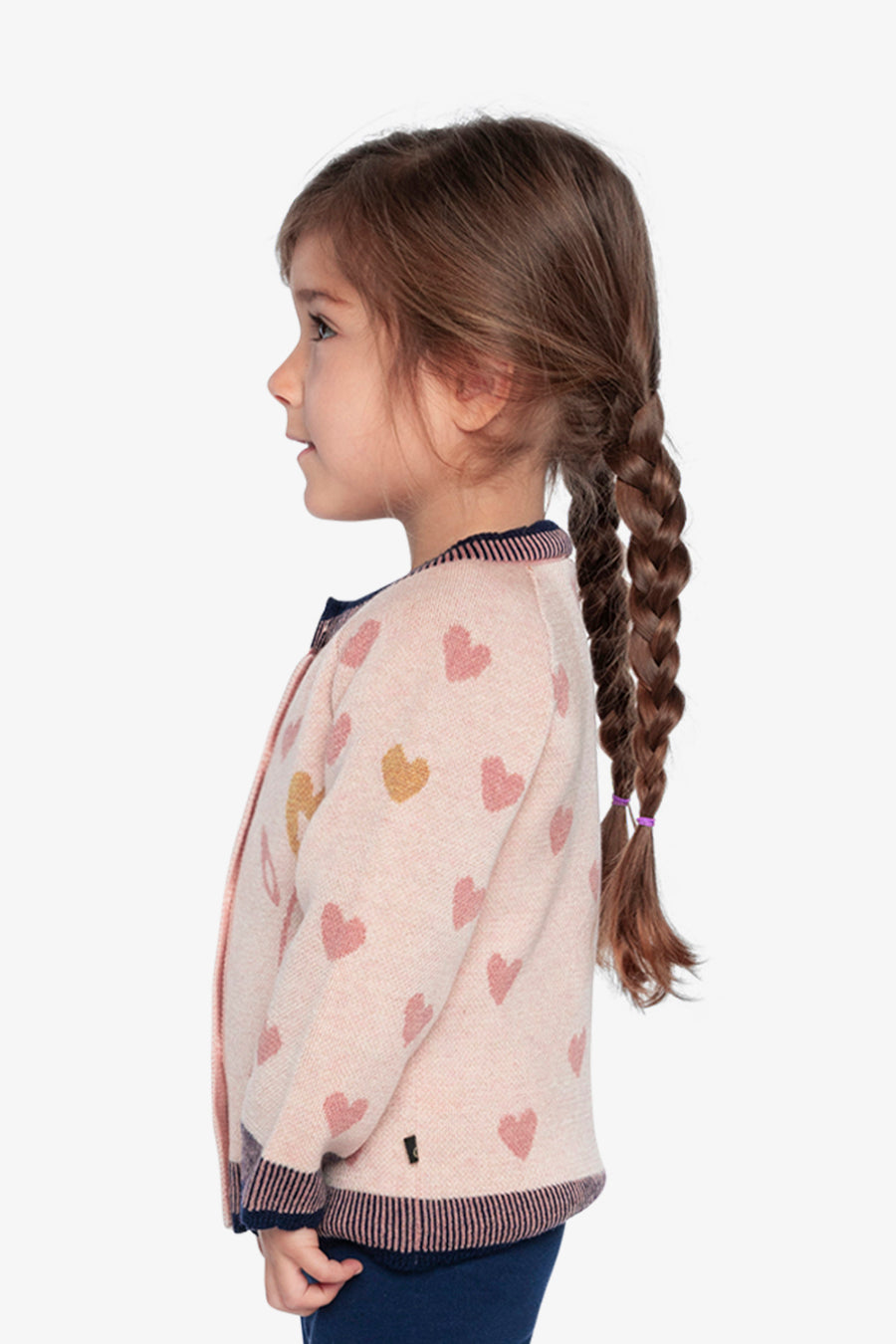 Knitted Jacquard Cardigan Pale Dusty Pink And Navy