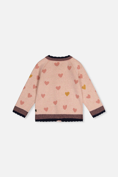 Knitted Jacquard Cardigan Pale Dusty Pink And Navy