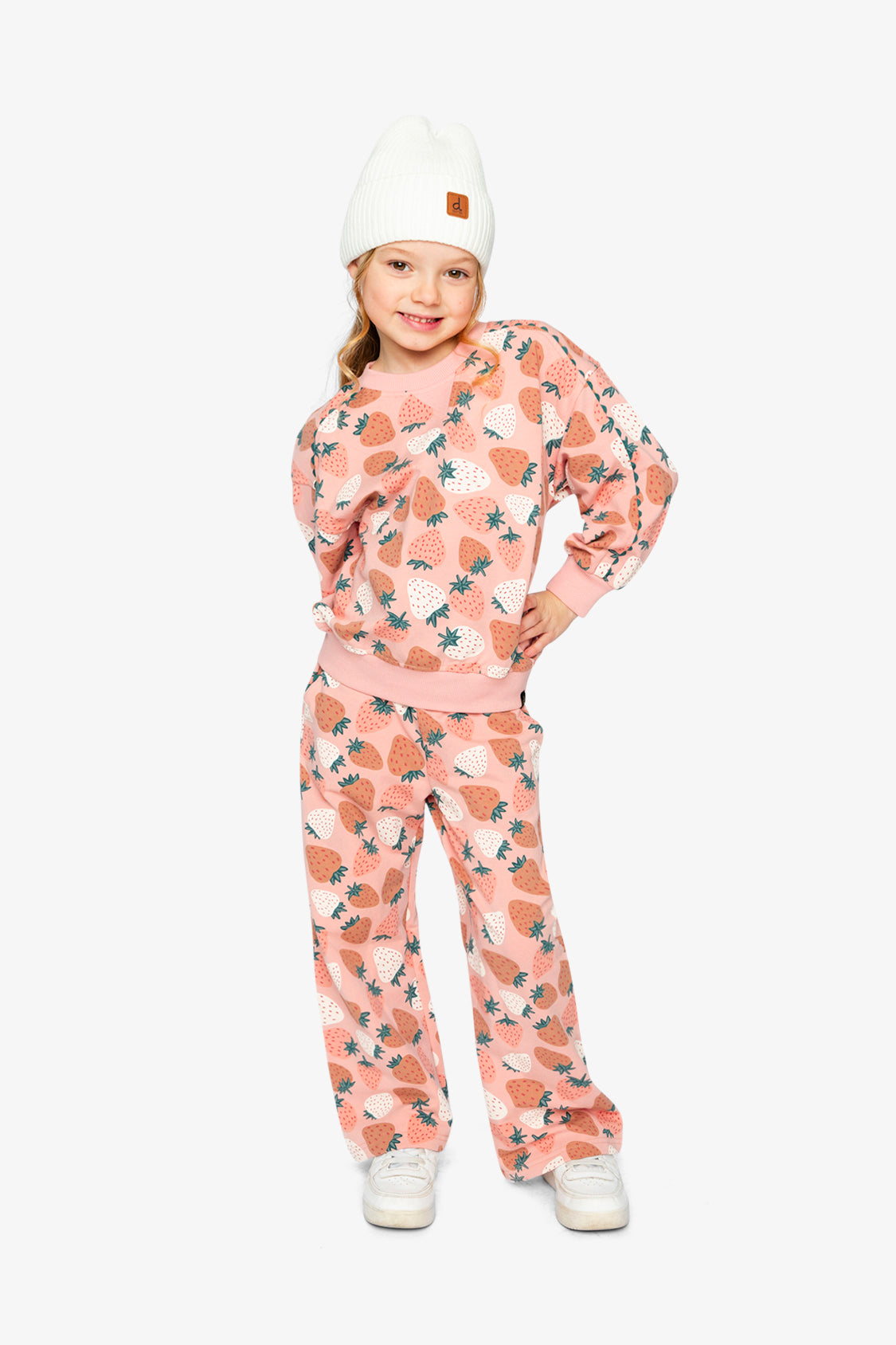 Wide Leg Sweatpants Pink Strawberry Print - J20G21_2J257