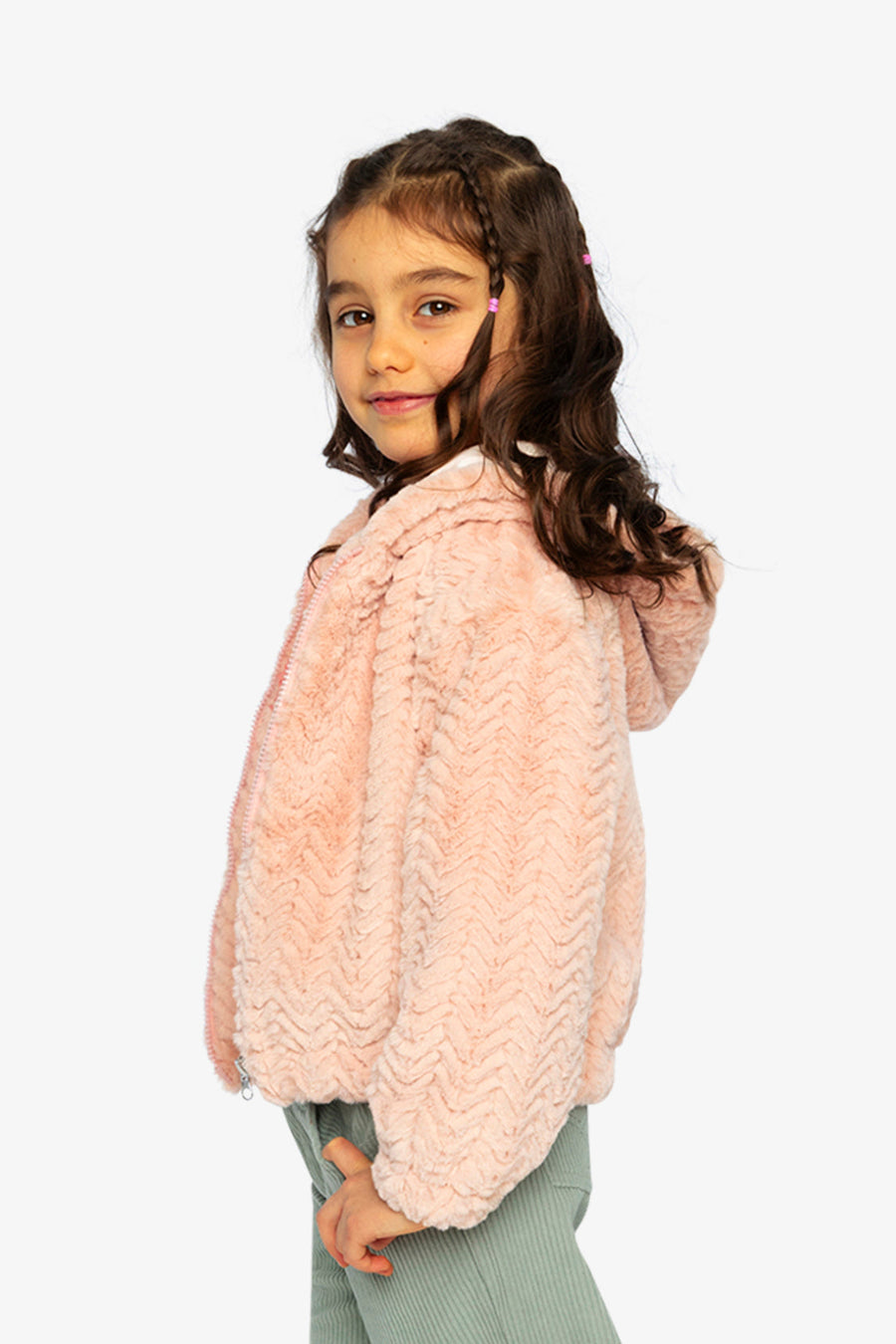 Faux Fur Hooded Cardigan Pink - J20G50_06500