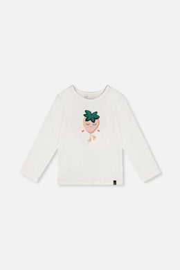 Long Sleeve Organic Cotton Strawberry T-Shirt Off White - J20G70_01010