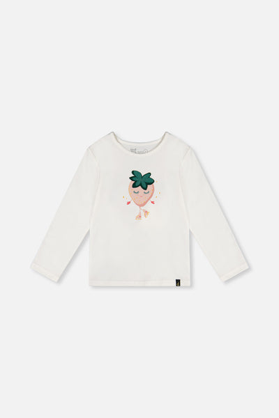 Long Sleeve Organic Cotton Strawberry T-Shirt Off White - J20G70_01010