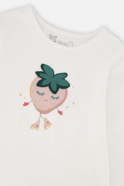 Long Sleeve Organic Cotton Strawberry T-Shirt Off White - J20G70_01010