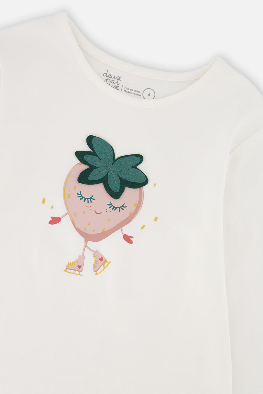 Long Sleeve Organic Cotton Strawberry T-Shirt Off White - J20G70_01010