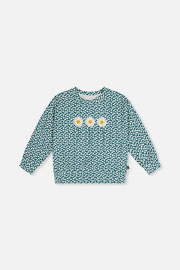Printed Jersey Long Sleeve T-Shirt Green Floral Print - J20G71_2J258