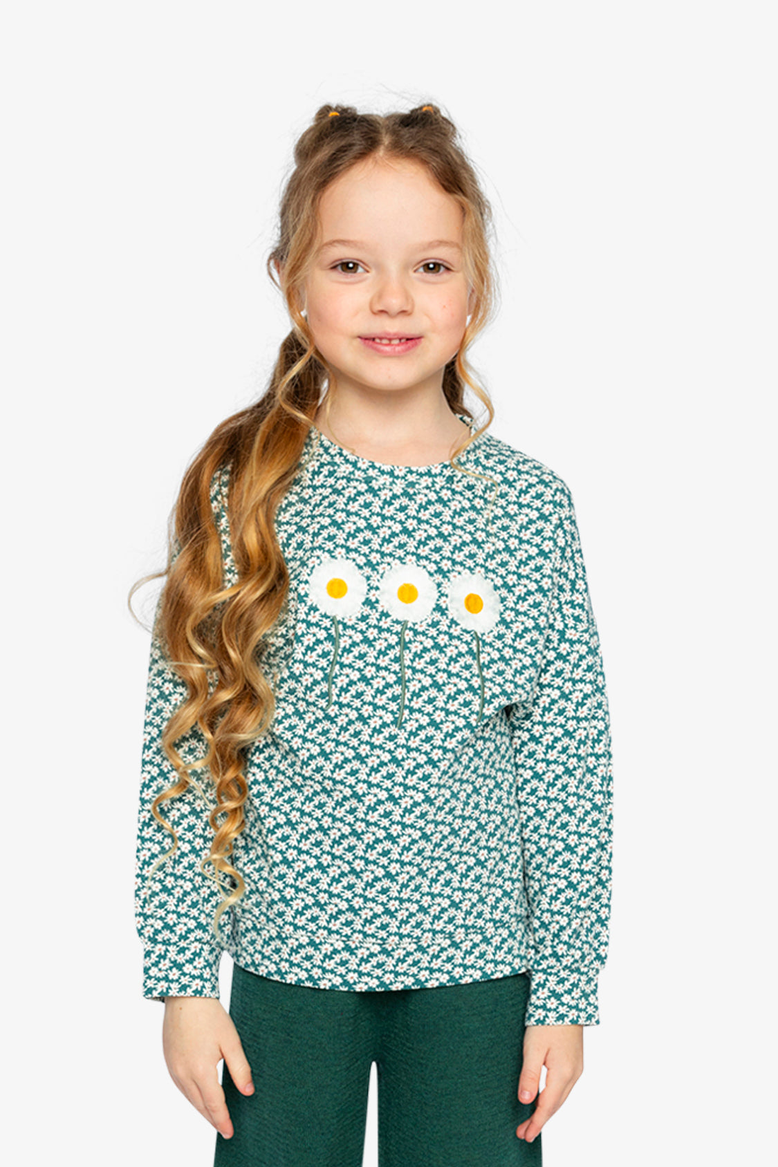 Printed Jersey Long Sleeve T-Shirt Green Floral Print - J20G71_2J258