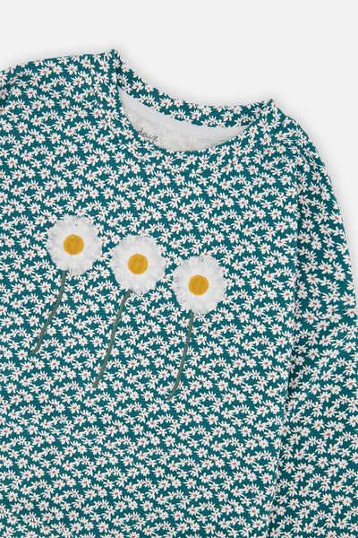 Printed Jersey Long Sleeve T-Shirt Green Floral Print - J20G71_2J258