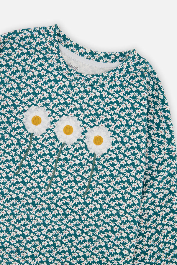 Printed Jersey Long Sleeve T-Shirt Green Floral Print - J20G71_2J258