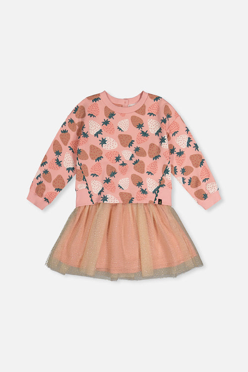 Bi-Material Dress Pink Strawberry Print - J20G85_2J257