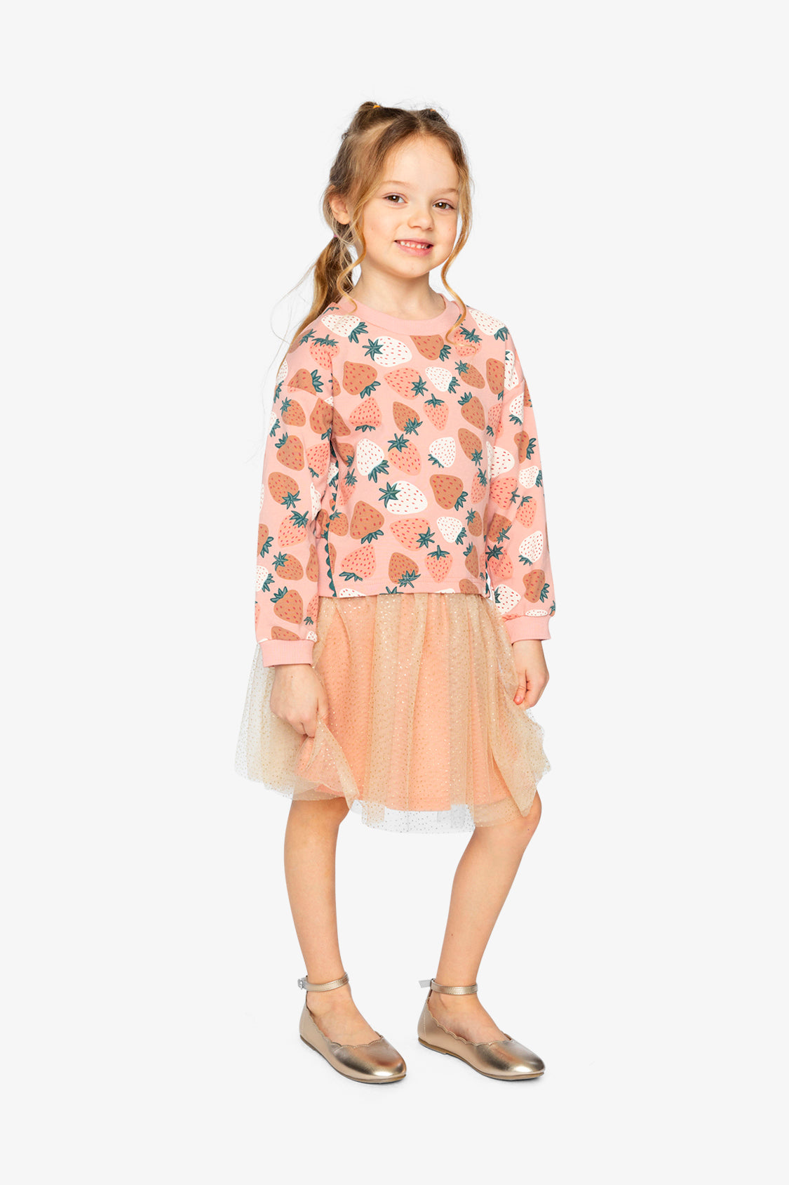 Bi-Material Dress Pink Strawberry Print - J20G85_2J257