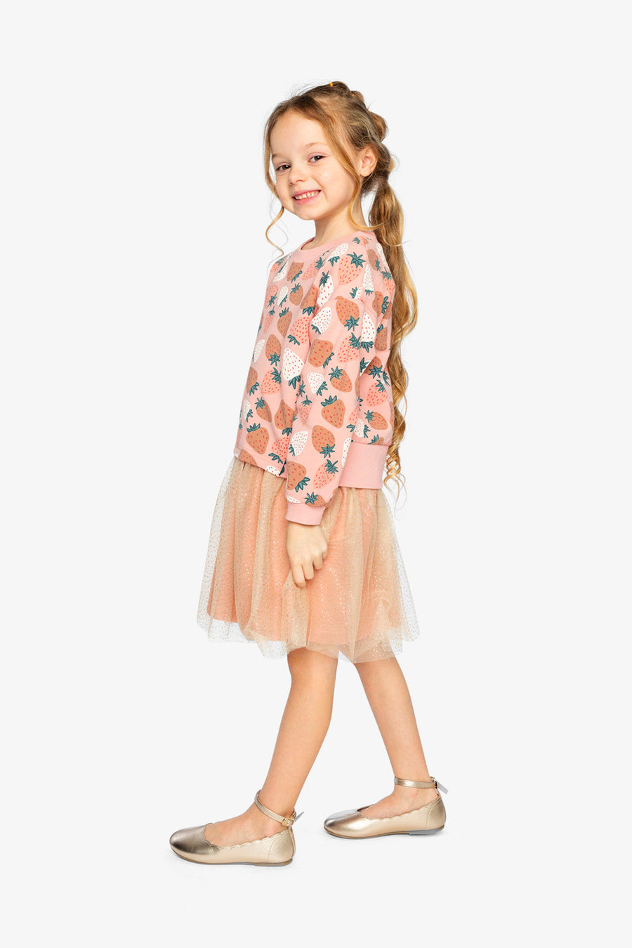 Bi-Material Dress Pink Strawberry Print - J20G85_2J257