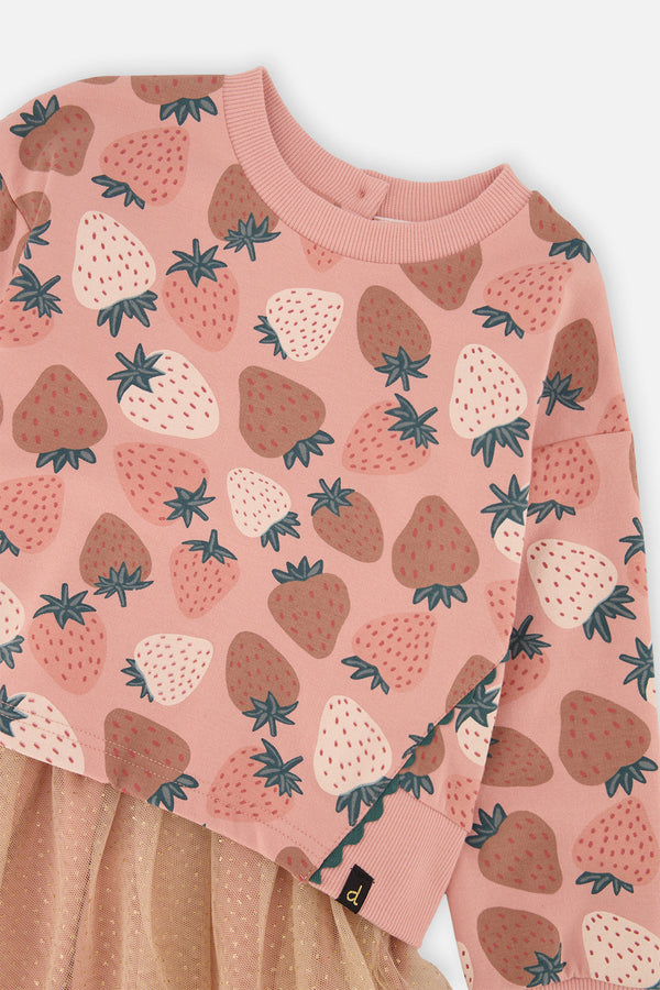 Bi-Material Dress Pink Strawberry Print - J20G85_2J257