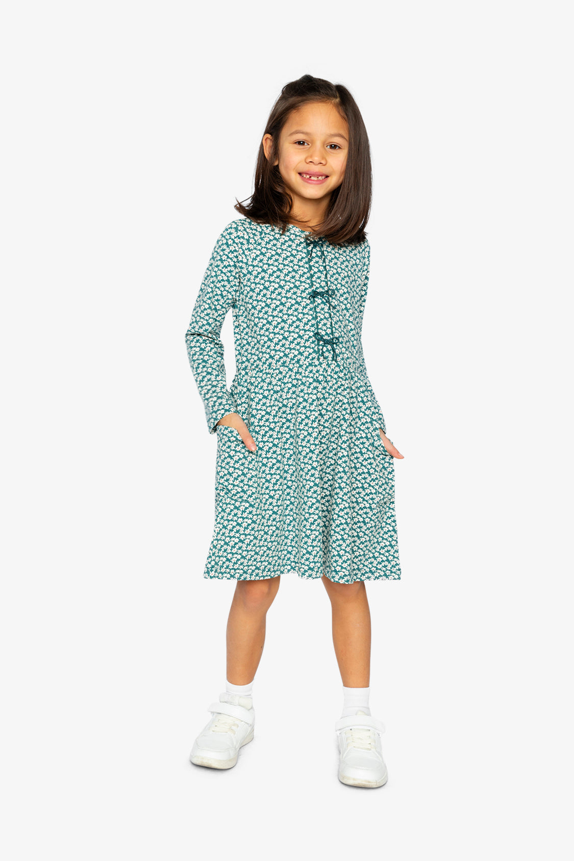 Organic Cotton Dress With Pockets Green Floral Print - J20G86_2J258