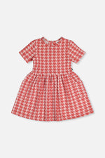 Short Sleeve Dress With Pockets Pink And White Houndstooth - J20G87_2J250