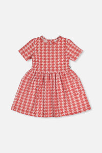 Short Sleeve Dress With Pockets Pink And White Houndstooth - J20G87_2J250