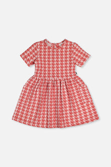Short Sleeve Dress With Pockets Pink And White Houndstooth - J20G87_2J250