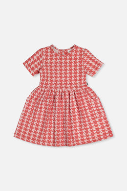 Short Sleeve Dress With Pockets Pink And White Houndstooth - J20G87_2J250