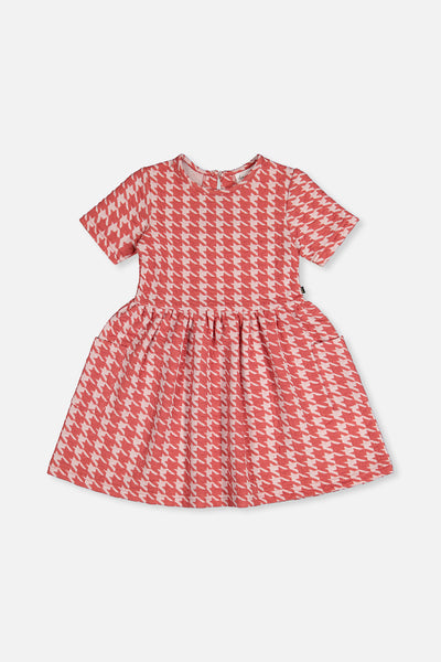 Short Sleeve Dress With Pockets Pink And White Houndstooth - J20G87_2J250