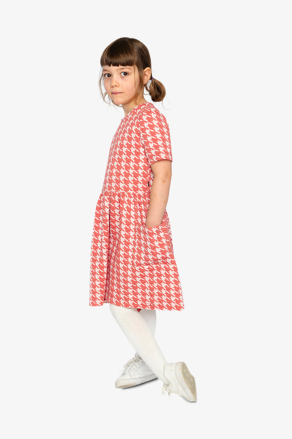 Short Sleeve Dress With Pockets Pink And White Houndstooth - J20G87_2J250