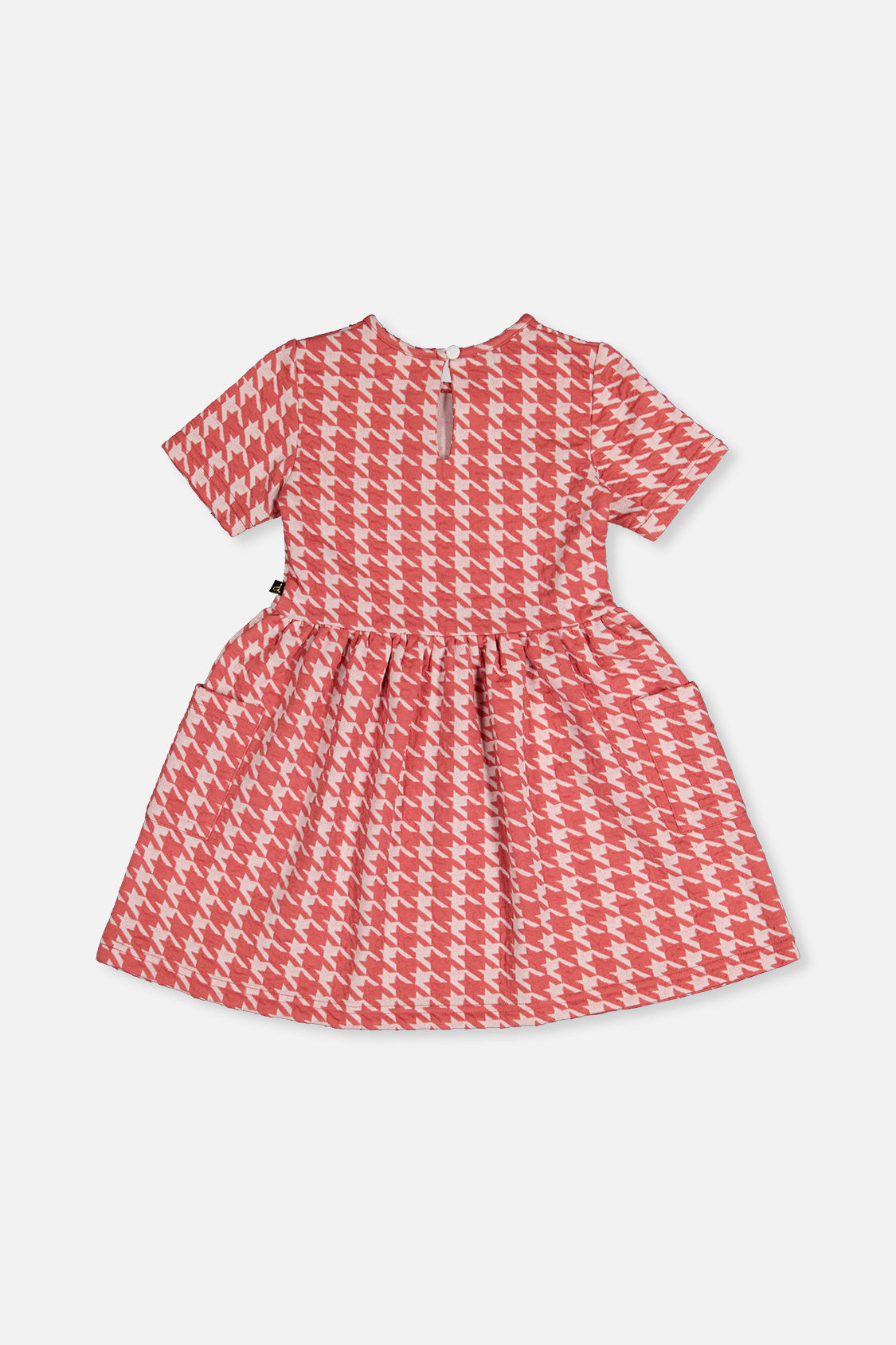 Short Sleeve Dress With Pockets Pink And White Houndstooth - J20G87_2J250