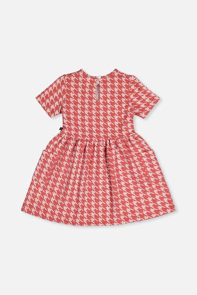 Short Sleeve Dress With Pockets Pink And White Houndstooth - J20G87_2J250