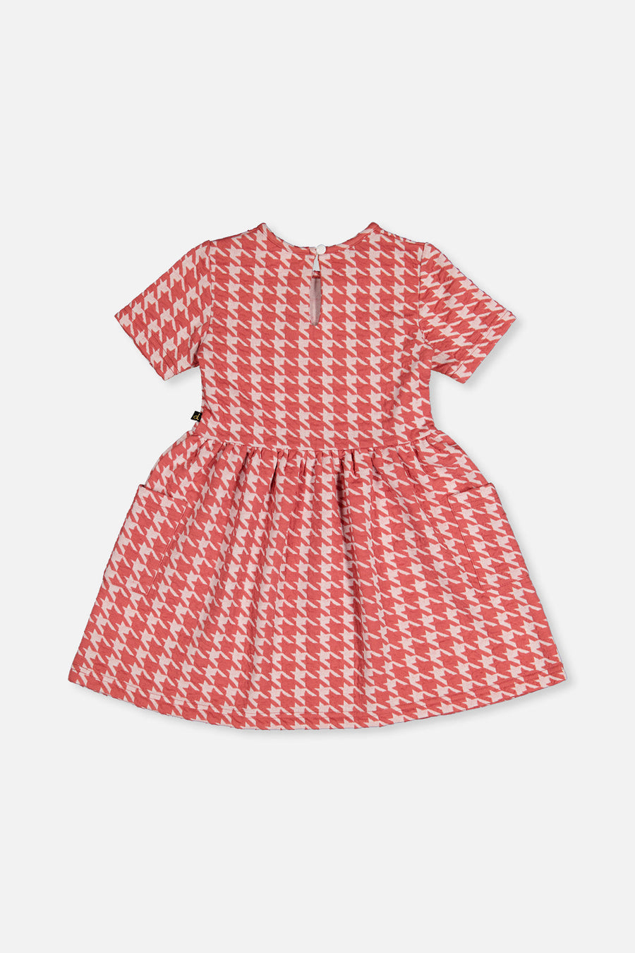 Short Sleeve Dress With Pockets Pink And White Houndstooth - J20G87_2J250