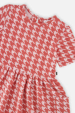 Short Sleeve Dress With Pockets Pink And White Houndstooth - J20G87_2J250