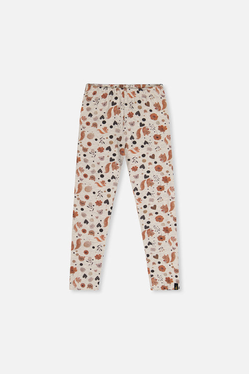 Organic Cotton Leggings Beige With Squirrel Print - J20H60_2J288