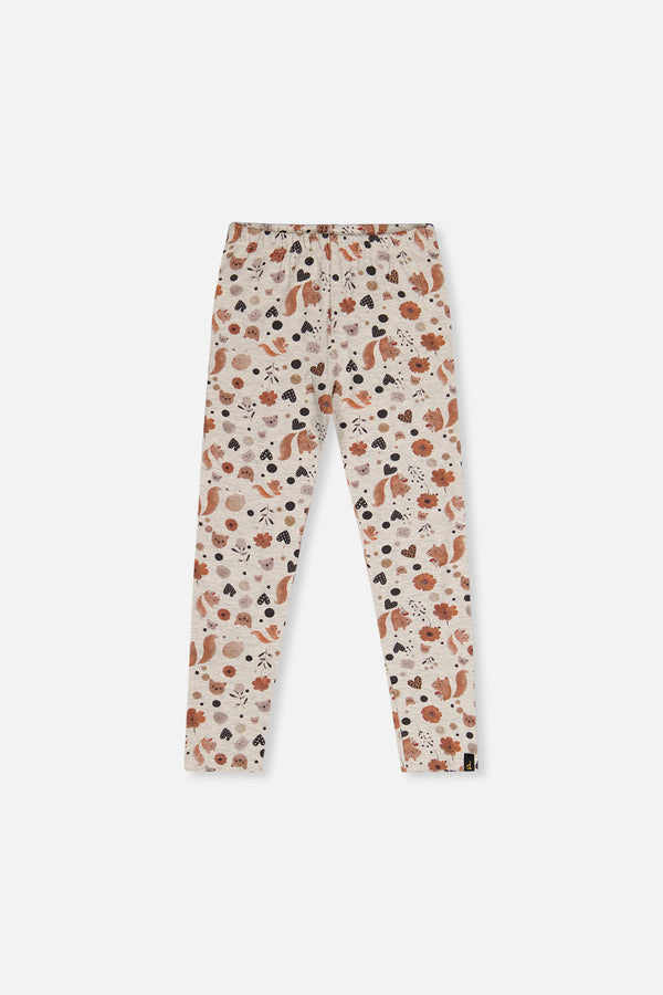Organic Cotton Leggings Beige With Squirrel Print - J20H60_2J288