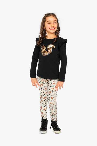 Organic Cotton Leggings Beige With Squirrel Print - J20H60_2J288