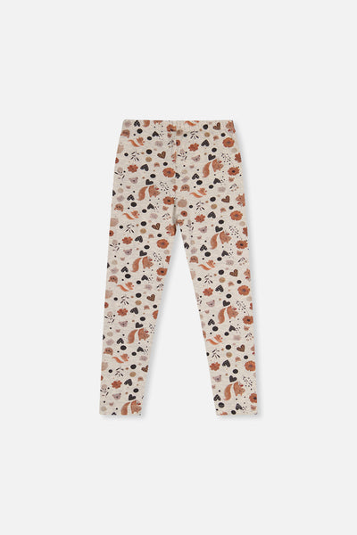 Organic Cotton Leggings Beige With Squirrel Print - J20H60_2J288