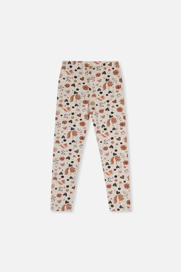 Organic Cotton Leggings Beige With Squirrel Print - J20H60_2J288