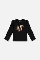 Long Sleeve Organic Cotton Squirrel T-Shirt Black And Brown - J20H70_09990