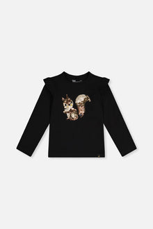 Long Sleeve Organic Cotton Squirrel T-Shirt Black And Brown - J20H70_09990